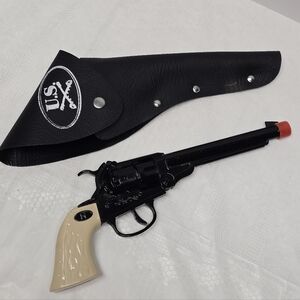 Vintage Halco Marshall Colt Pistol Gun Diecast Toy Black Metal With Cream Grip